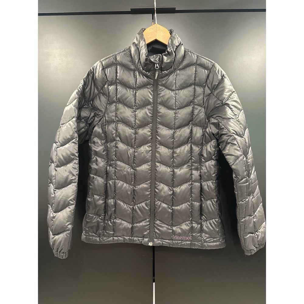Marmot 800 Fill Down Puffer Jacket Black Quilted Full Zip Lightweight Womens M